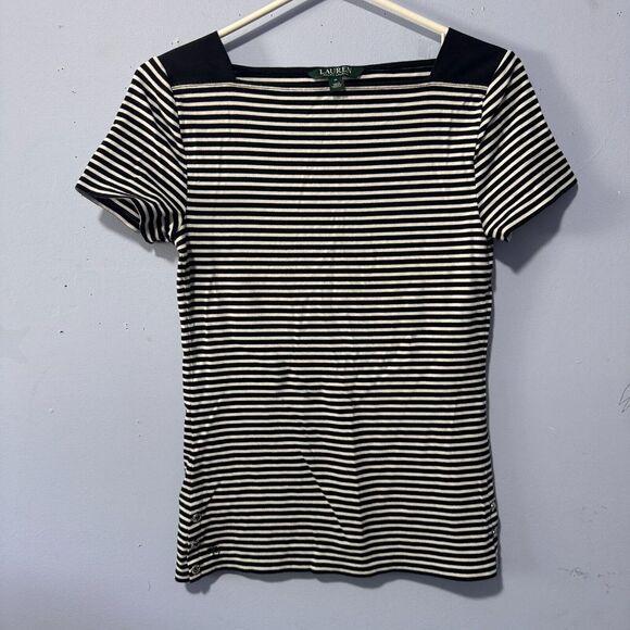 Lauren Ralph Lauren black and white‎ stripped shirt size medium - Picture 1 of 4